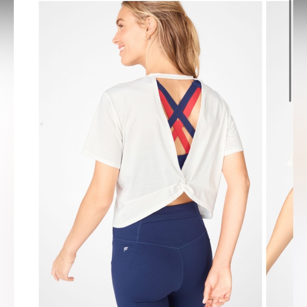 Fabletics Eco-Conscious Twist-Back Short Sleeve Tee Tusk White